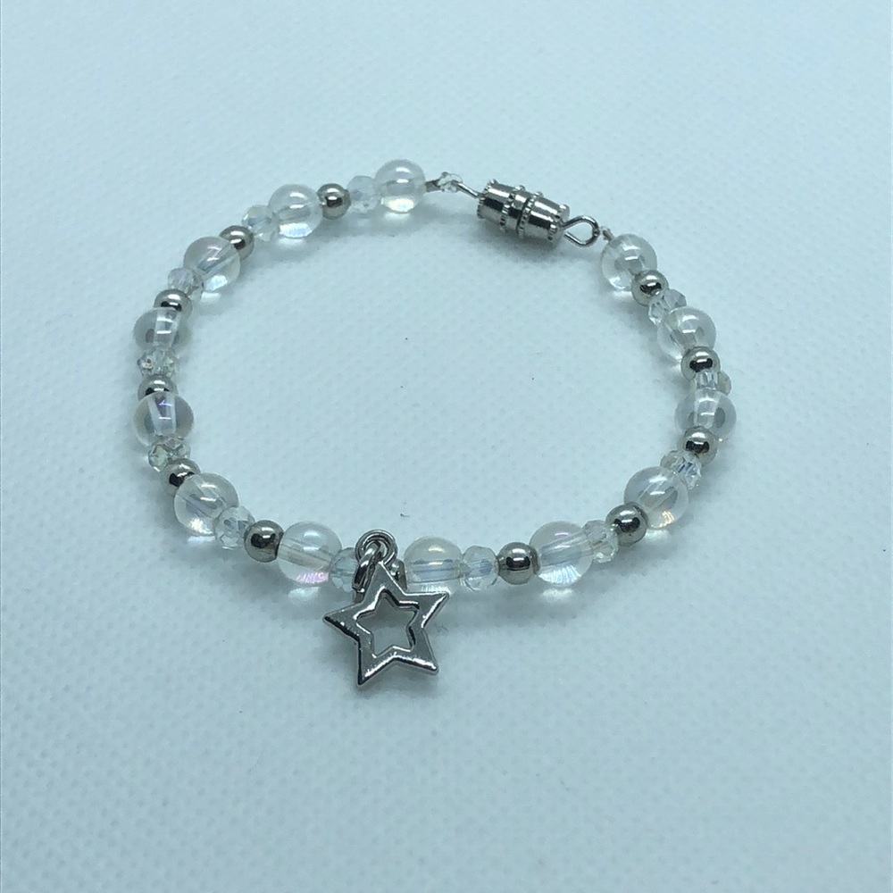 Iridescent beads with silver star charm (handmade)
